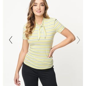 NWT size medium Lime Green & White Stripe Bow Knit Top from Unique Vintage